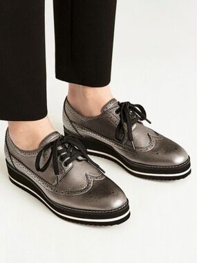 Zara Metallic Oxford Platform Shoes Size 38